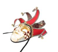 IMIKEYA Venetian Full Face Mask for Carnival and Performance, Vintage Style Non-deformation Comfortable to Wear Costume Accessory with Ring Bell Decor, Red Plastic and Cloth Fabric
