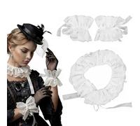 IMIKEYA Vintage Lace Collar with 2 Cuffs Set: Detachable Lace Sleeves Elastic Ruffled Wrist Cuffs for Women - Victorian Accessories Gothic Lolita Clothing Vampire Halloween Costume(White)
