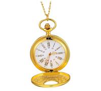 IMIKEYA Vintage Mechanical Pocket Watch Set with Roman Numerals, Gold Quartz Pocket Watch and Black Small Case, Retro Antique Pendant for Men and Women, Box Included