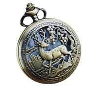 IMIKEYA Vintage Quartz Pocket Watch Retro Flip Cover Mechanical Pocket Watch Deer Hollow Pattern Men's and Women's Battery Suitable for Gift and Daily Use