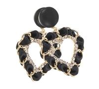 IMIKEYA Vintage Rhinestone Heart Earrings for Women PU Leather Dangle Love Jewelry Comfortable Silver Needle Sparkling Statement for Birthdays and Parties