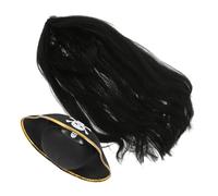 IMIKEYA Vintage Style Pirate Costume with Black Long Wig and Tricorn Hat Comfortable Durable Cosplay Accessory for Halloween Carnival Party and Pirate Themed Events