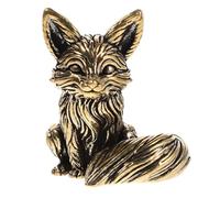IMIKEYA Vintage Tiny Brass Fox Figurine Small Kitsune Tea Pet Ornament Desktop Mini Fengshui Metal Animal Statue for Home Office Tea Table Car Dashboard Decor