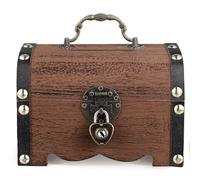 IMIKEYA Vintage Treasure Storage Box, Pirate Treasure Chest Vintage Handmade Decorative Wooden Box Piggy Bank Organizer Saving Box Case with Lock for Home Decoration