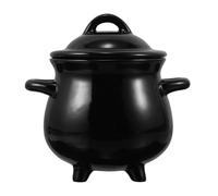 IMIKEYA Witch Cauldron Mug 700ml Black Ceramic Candy Holder for Halloween | Wide Brim Lid Sturdy Handle, Smooth Ceramic Surface, Tabletop Centerpiece for Cookies Soup Party Decor