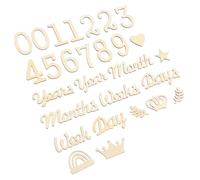 IMIKEYA Wooden Baby Milestone Signs 28pcs Set, Monthly Photo Props for Recording Growth, Birth Registration Baby Shower Keepsake, Leaf Crown Heart Shapes