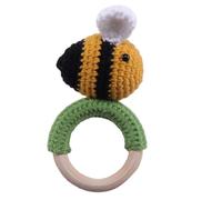 IMIKEYA Wooden Bee Hand Rattle, Knitted Wrist Band with Teething Relief, Sensory Shaker for Weaning and Early Development