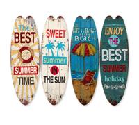 IMIKEYA Wooden Surfboard Wall Decor Set of 4: 17.7 Inch Vintage Tropical Beach Signs - Distressed Nautical Wall Art Summer Hanging Coastal Decorations for Living Room Bedroom Beach House