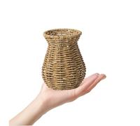IMIKEYA Woven Vase for Flowers Rustic Imitation Rattan Plant Holder Made of Plastic and Iron, round Shape with Natural Touch, Easy to Clean, Suitable for Office and Balcony Decoration
