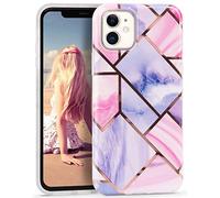 IMIKOKO iPhone 11 Marble Case 6.1" Silver Striped Sparkle Phone Cover Thin Shockproof Glitter Clear Bumper Glossy Bling Soft Silicone Protective Cases - Pink Lavender Splice