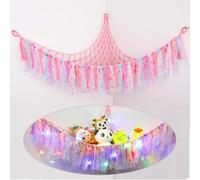 IMIKOKO Stuffed Animal Net or Hammock with LED Light, Toy Hammock Hanging Stuffed Animal Storage Organizer Holder Room Décor with Tassels for Nursery Play Room Kids Bedroom