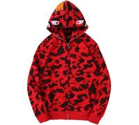 Imilan Shark Camo Hoodie Mouth Sweatershirt Zip Up Hip-Hop Fashion Outerwear for Men Women, 3red-2, M