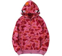 Imilan Shark Camo Hoodie Mouth Sweatershirt Zip Up Hip-Hop Fashion Outerwear for Men Women, 4rose-2, XXL