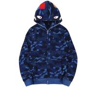 Imilan Shark Camo Hoodie Mouth Sweatershirt Zip Up Hip-Hop Fashion Outerwear for Men Women, 5blue-2, M