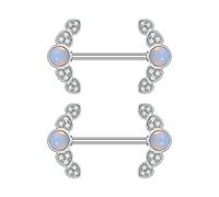 IMINI 14G Opal & Crystal Nipple Barbells Tongue Ring - Hypoallergenic Stainless Steel Body Piercing Jewellery for Women, Crescent Moon & Heart Designs (Heart)