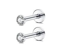 IMINI 16g Surgical Steel Internally Threaded Micro CZ Gem Minimalist Body Jewelry Gift Xmas Screw Back Sleeper Top Tragus/Helix/Labret Lobe Stud 1 Pair