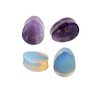IMINI 2Pairs Opalite Moon Stone Amethyst Ear Gauges Plugs Tunnels Expanders Stretcher Natural Organic Stone Double Flared Piercing Body Jewelry (3/4"(19mm))