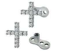 IMINI 2Pcs 14G Dermal Anchors - Cross & Bar Tops with Surgical Steel Bases, Hypoallergenic Cubic Zirconia Internally Threaded Microdermals Body Piercings Studs Jewellery for Women & Men (Cross)