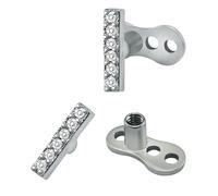 IMINI 2Pcs 14G Dermal Anchors - Cross & Bar Tops with Surgical Steel Bases, Hypoallergenic Cubic Zirconia Internally Threaded Microdermals Body Piercings Studs Jewellery for Women & Men (Bar)