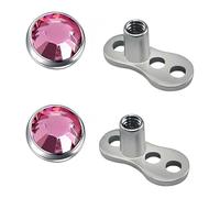 IMINI 2Pcs CZ Crystal Dermal Anchor Tops with Bases, 16G Surgical Stainless Steel Internally Threaded - Microdermal Piercing Studs, Punk Body Jewellery Gift for Women Men (Pink, 6mm)