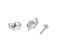 IMINI 2Pcs Elephant Cartilage Labret Studs, Surgical Stainless Steel & Heart CZ Crystal - 18G Tragus Helix Nose Lip Piercing Jewellery for Women Men (Silver)