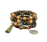 IMINI 4 Pcs Boho Stackable Bracelets for Women Men Set Stretch Multilayer Stack Beads Colorful Beaded Charm Tree of Life Handmade Tassels Jewelry Hippie Bracelets Dainty Best Friend Gift (Green)
