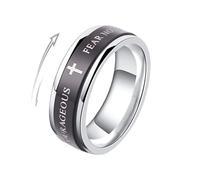 IMINI 8mm Stainless Steel Spinner Ring - Lord's Prayer Engraved Christian Cross Jewellery, Rotatable Anxiety Relief Band for Men & Women, Birthday Christmas Comfort Fit Gifts (US12=Y)