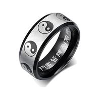 IMINI 8mm Yin Yang Tai Chi Band Ring for Men Women- Stainless Steel Unisex Mid-Knuckle Personalized Jewellery with Matte Black Plating, Beveled Edges & Comfort Fit Design (US10=T 1/2)