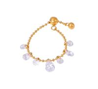 IMINI Adjustable Crystal Teardrop Chain Ring for Women Girls - Stainless Steel Stackable Tassel CZ Dangling Beads Ring, Elegant Gift Jewellery in Gold/Silver (J 1/2-O) (Gold)