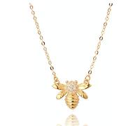 IMINI Bee Pendant Choker Necklace for Women Teen Girls S925 Sterling Silver Dainty Crystal CZ Diamond Queen Bee Bumble Bee BFF Necklace Long Chain Cute Animal Charm Jewelry Gift