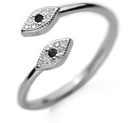 IMINI Black Evil Eyes Thin Line Sterling Silver Asymmetric Small Wrap Open Rings for Women Girls Adjustable CZ Engagement Promise Statement Dainty Crystal Knuckle Finger Rings Her Girlfriend Sister