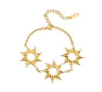 IMINI Boho Hollow Sun Bracelet for Women, Gold-tone Plated Stainless Steel Sunflower Charm Links - Adjustable 17+5cm Stackable Wrist Jewellery, Gift for Her Summer Beach Holiday