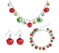 IMINI Candy Color Christmas Jingle Bell Cute Ornament Chain Dangle Drop Earrings Dainty Bracelets Necklaces for Women Teen Girls Stocking Stuffers Hypoallergenic Party Gifts for Daughter Set