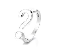IMINI Chic Question Mark Adjustable Open Ring for Women, Dainty 925 Sterling Silver Asymmetric Wrap Band, Unique Knuckle Ring for BFF Birthday Jewellery Gift
