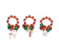 IMINI Christmas Beaded Stretch Rings for Women Gold-tone 3Pcs Set | Expandable Elastic Band, Enamel Santa Reindeer Tree Gift Box Jingle Bells Charms, Xmas Holiday Party Stackable Jewellery