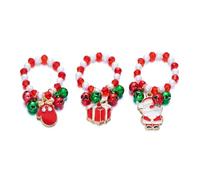 IMINI Christmas Beaded Stretch Rings for Women Gold-tone 3Pcs Set | Expandable Elastic Band, Enamel Santa Reindeer Tree Gift Box Jingle Bells Charms, Xmas Holiday Party Stackable Jewellery