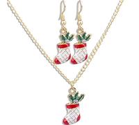 IMINI Christmas Stocking Dangle Earrings Pendant Necklace for Women Girls Dainty Clear Cubic Zirconia Christmas Jewelry Gifts Cute Mini Crystal Enamel Jewelry Set for Holiday Festival Xmas