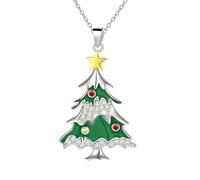 IMINI Crystal Christmas Tree Pendant Necklace, Green Enamel Charms with Gold-tone Lucky Star, 40+5cm Adjustable Chain, Dainty Holiday Festival Ornament Theme Party Jewellry Gift