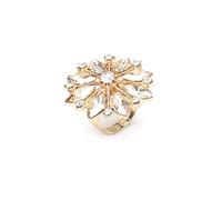 IMINI Crystal Flower Open Statement Ring for Women Girls Gold Plated Cubic Zirconia Big Floral Adjustable Wrap Finger Rings Band Promise Engagment Rings Wedding Band Exaggerated Jewelry Gifts