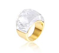 IMINI Crystal Glass Stainless Steel Band Gold-toned Plated Fashion Exaggerated CZ Rings Women's Stunning Large Statement Rhinestone Bands Cocktail Party Ring for Ladies Birthday (Clear, US6=L 1/2)