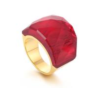 IMINI Crystal Glass Stainless Steel Band Gold-toned Plated Fashion Exaggerated CZ Rings Women's Stunning Large Statement Rhinestone Bands Cocktail Party Ring for Ladies Birthday (Red, US6=L 1/2)