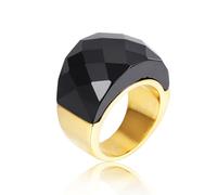 IMINI Crystal Glass Stainless Steel Band Gold-toned Plated Fashion Exaggerated CZ Rings Women's Stunning Large Statement Rhinestone Bands Cocktail Party Ring for Ladies Birthday (Black, US10=T 1/2)