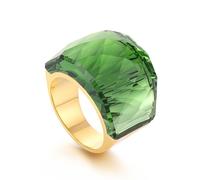 IMINI Crystal Glass Stainless Steel Band Gold-toned Plated Fashion Exaggerated CZ Rings Women's Stunning Large Statement Rhinestone Bands Cocktail Party Ring for Ladies Birthday (Green, US6=L 1/2)