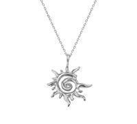 IMINI Crystal Spiral Sun Pendant Necklace - Stainless Steel Adjustable Chain 40+5cm, Solar Sunburst Charm Choker, Fashion Trendy Celestial Statement Jewellery for Women (Silver)