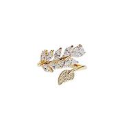 IMINI Crystal Wheat Leaf Wrap Finger Band for Women Girls 14K Gold Plated Green Cubic Zirconia Open Statement Rings Climber Bands Engagement Promise Ring Fashion Jewelry Gifts