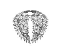 IMINI Cubic Zirconia Angel Wing Ring for Women Girls - Adjustable Sparkly Crystal Feather Design Copper Statement Band, Wedding Engagement Gift Jewellery (Sizes L 1/2-Q)