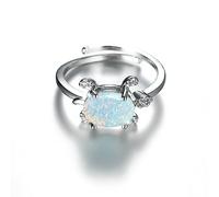 IMINI Cultured Opal Turtle Open Statement Ring Cubic Zirconia Crystal Sea Animals Pets Adjustable Stacking Finger Band Promise Eternity Wedding Expand Rings Cute Jewelry for Women Girls Gifts (White)