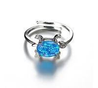 IMINI Cultured Opal Turtle Open Statement Ring Cubic Zirconia Crystal Sea Animals Pets Adjustable Stacking Finger Band Promise Eternity Wedding Expand Rings Cute Jewelry for Women Girls Gifts (Blue)