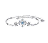 IMINI Cute Blue CZ Snowflake Bracelet Adjustable Shiny Crystal Chain Christmas Charm Bracelets Thin Dainty Hand Jewelry Gifts for Women Girls
