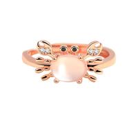 IMINI Cute Crab Statement Open Ring, CZ Crystal Adjustable Wrap Finger Band Sizes L½ to T½, Rose Gold Plated Ocean Animal Jewellery Gift for Women Daughter